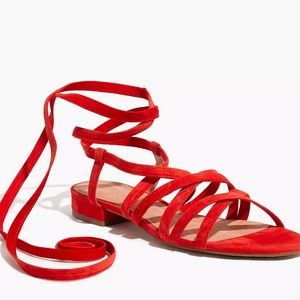 Madewell the holly ankle wrap red suede sandals 6